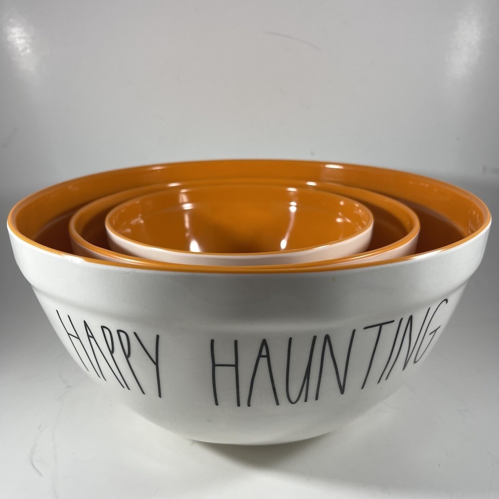 Rae Dunn Halloween Mixing Treat Bowls 3 Melamine Happy Haunting Boo Spooky NEW